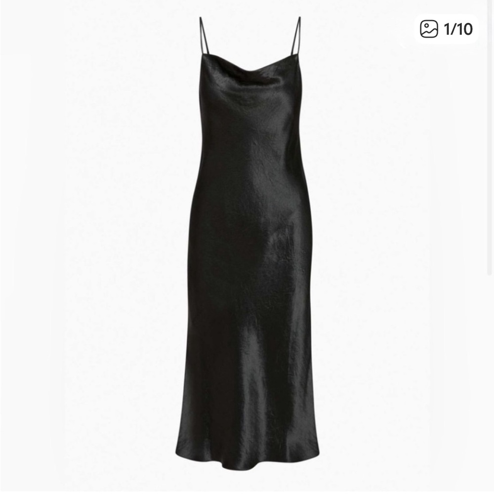 Aritzia Black Satin Midi Slip Dress